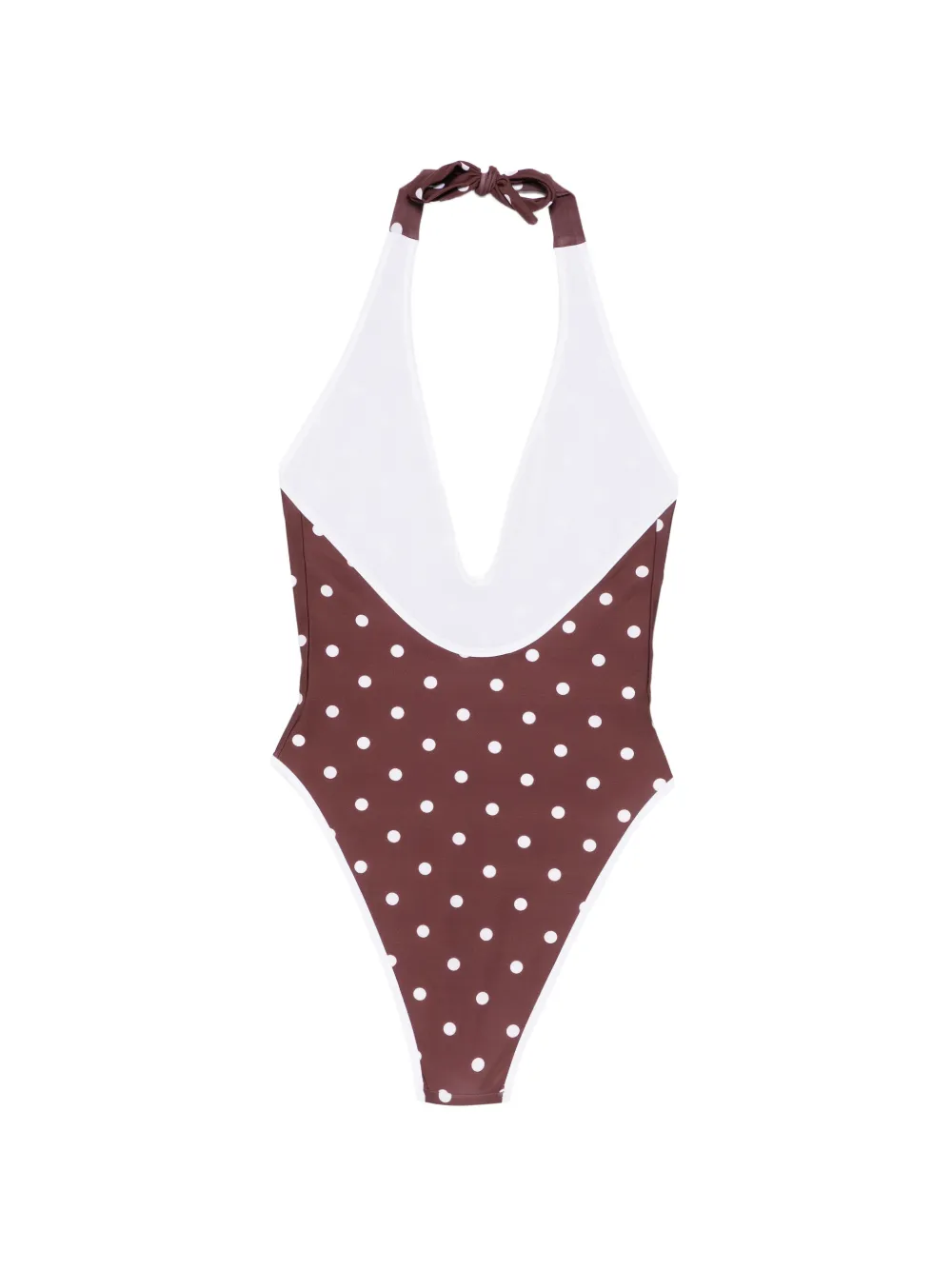  Rowen Rose V-neck Polka Dot Swimsuit - Brown 
