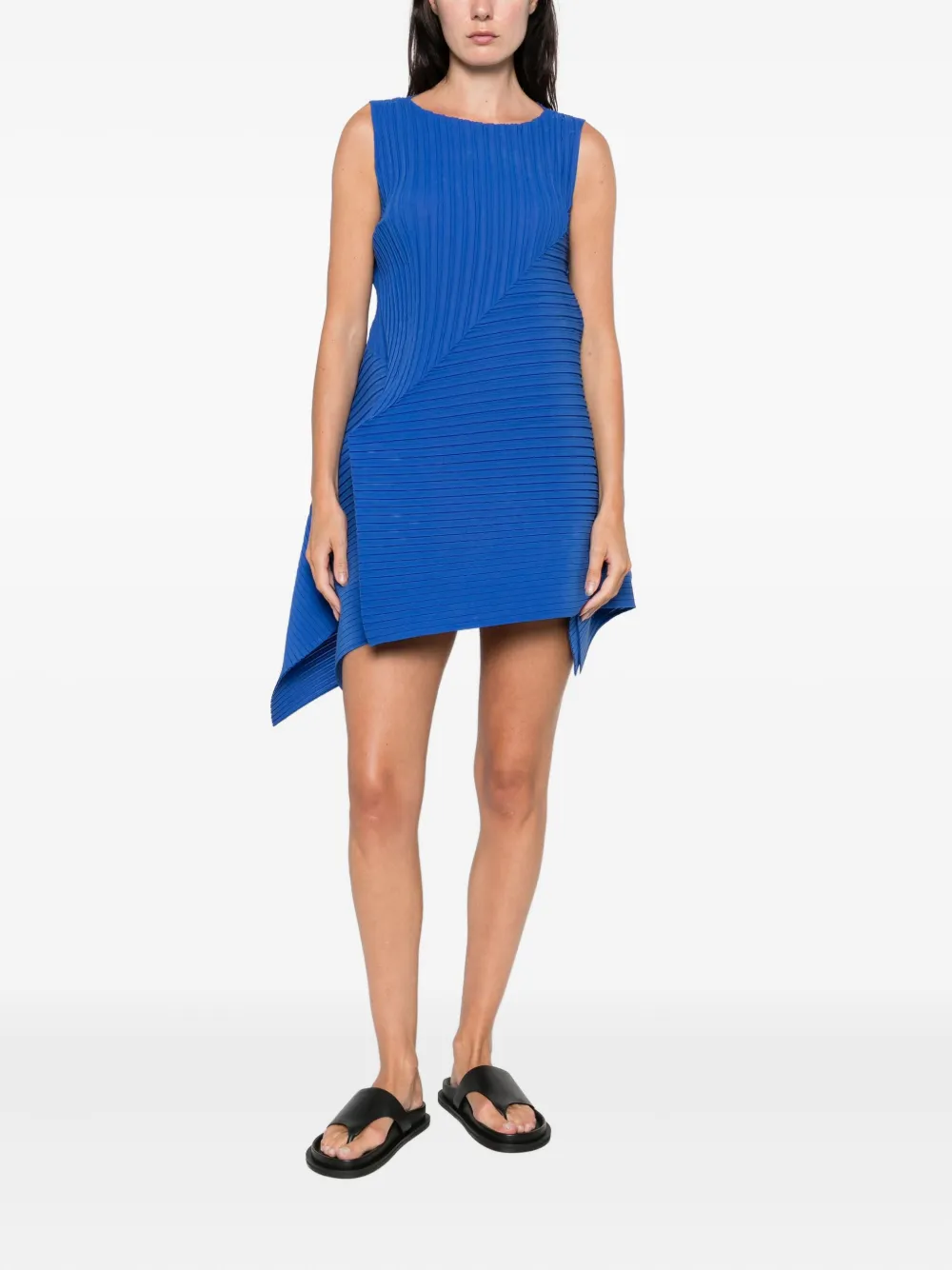 Issey Miyake Fold pleats sleeveless mini dress - Blauw