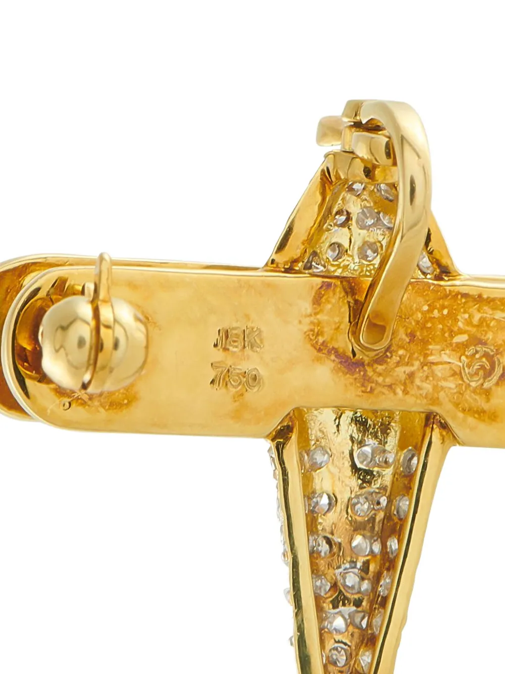 Pre-owned Lb Exclusive 18k Yellow Gold Diamond And Emerald Brooch