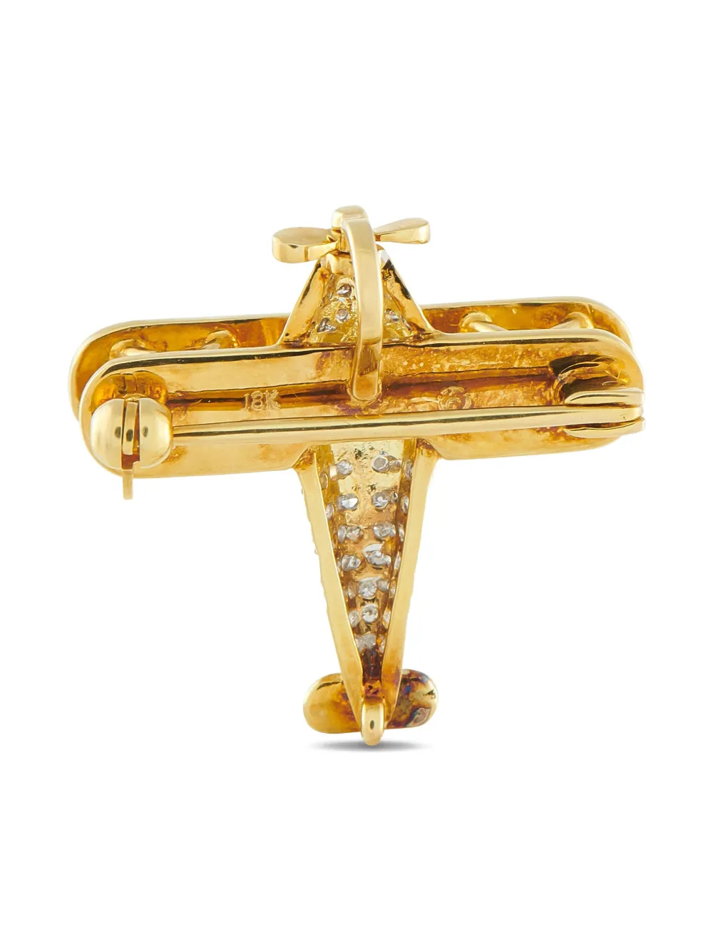 Pre-owned Lb Exclusive 18k Yellow Gold Diamond And Emerald Brooch
