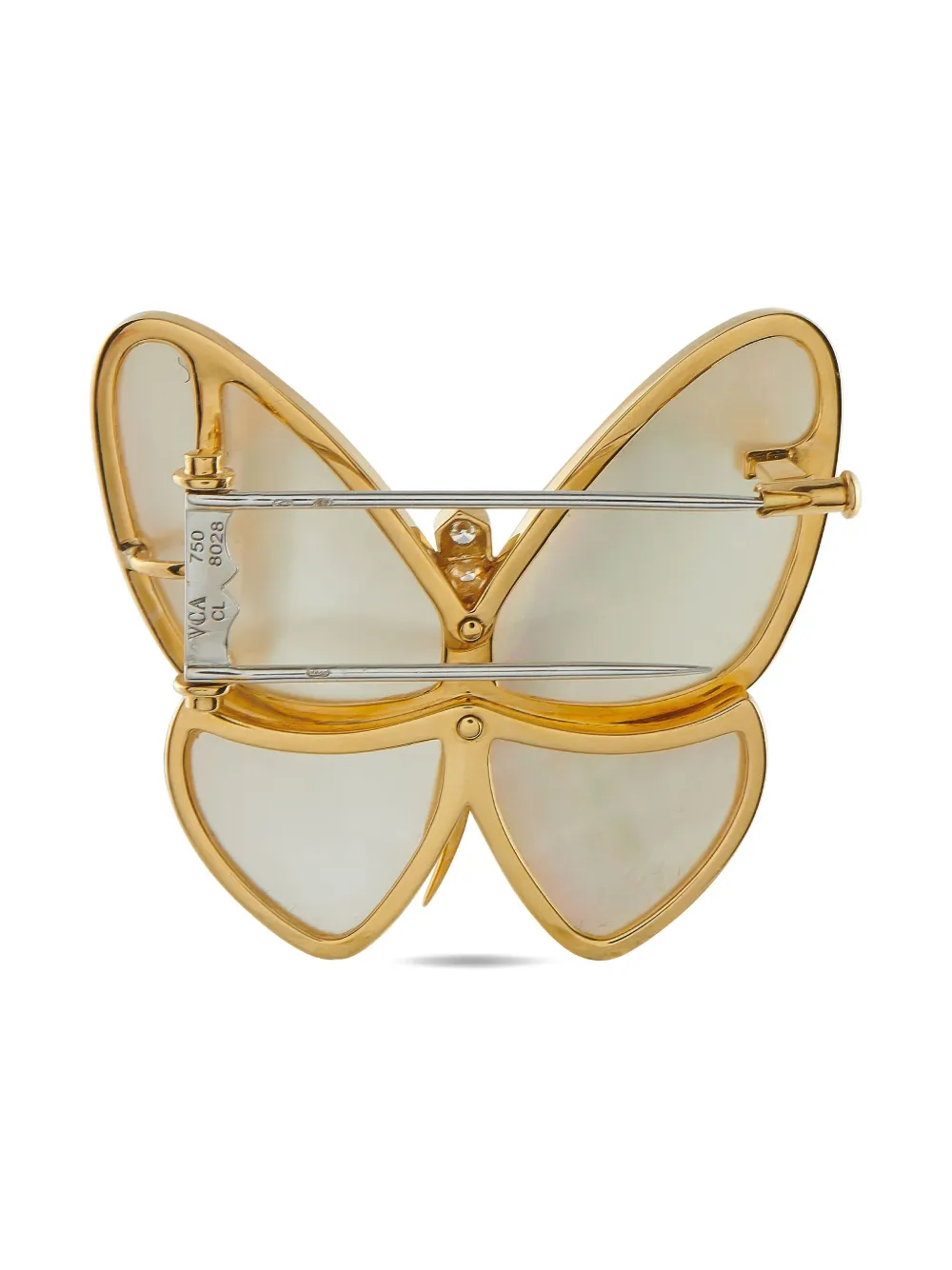 Pre-owned Van Cleef & Arpels 18k Yellow Gold Diamond And Mother Of Pearl Butterfly Brooch