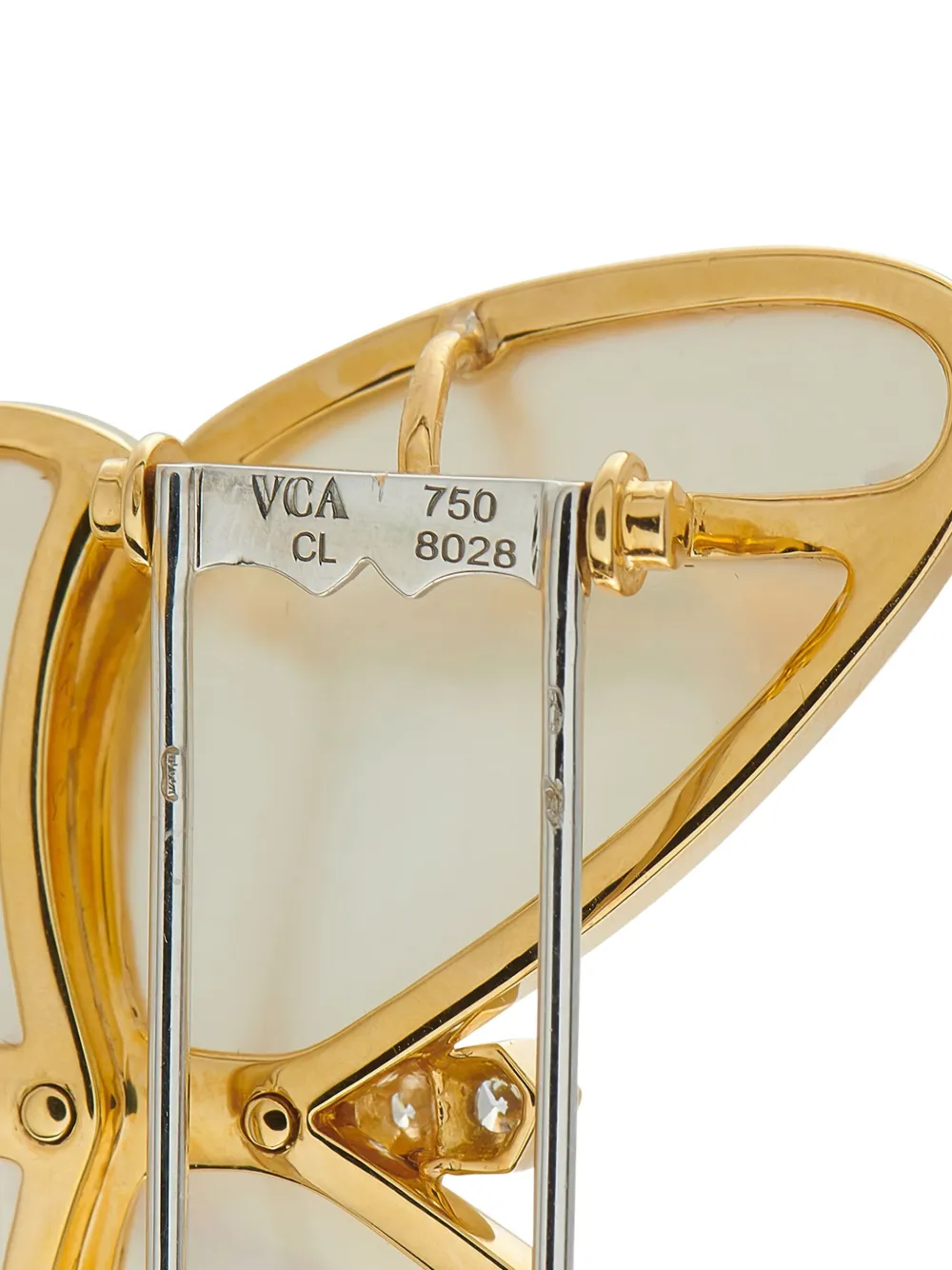 Pre-owned Van Cleef & Arpels 18k Yellow Gold Diamond And Mother Of Pearl Butterfly Brooch