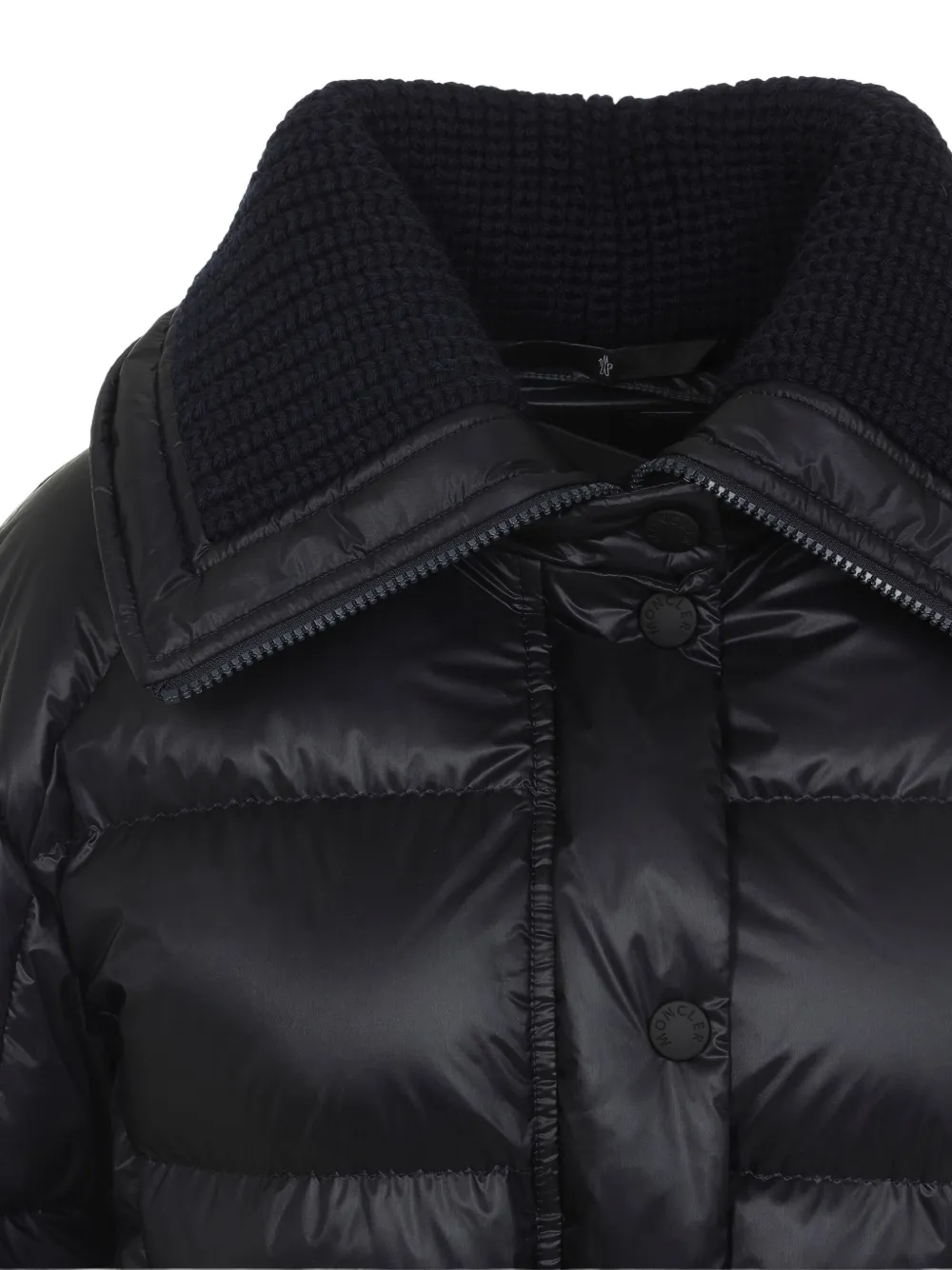 Moncler Puffer Jacket With Belted Waist And High Collar In Black