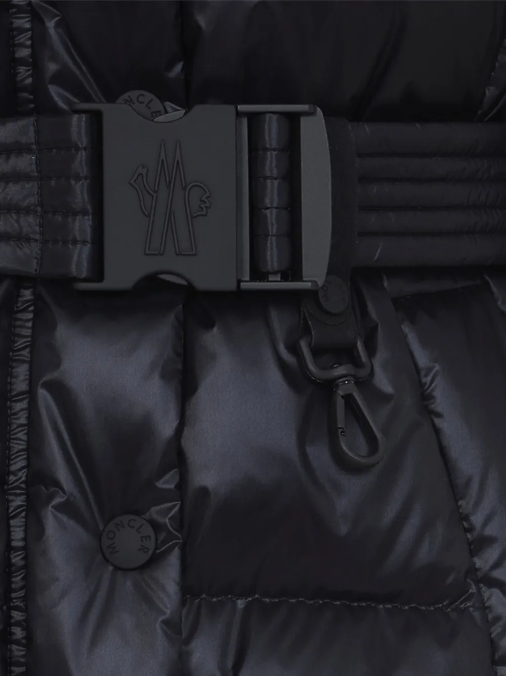 Moncler Puffer Jacket With Belted Waist And High Collar In Black