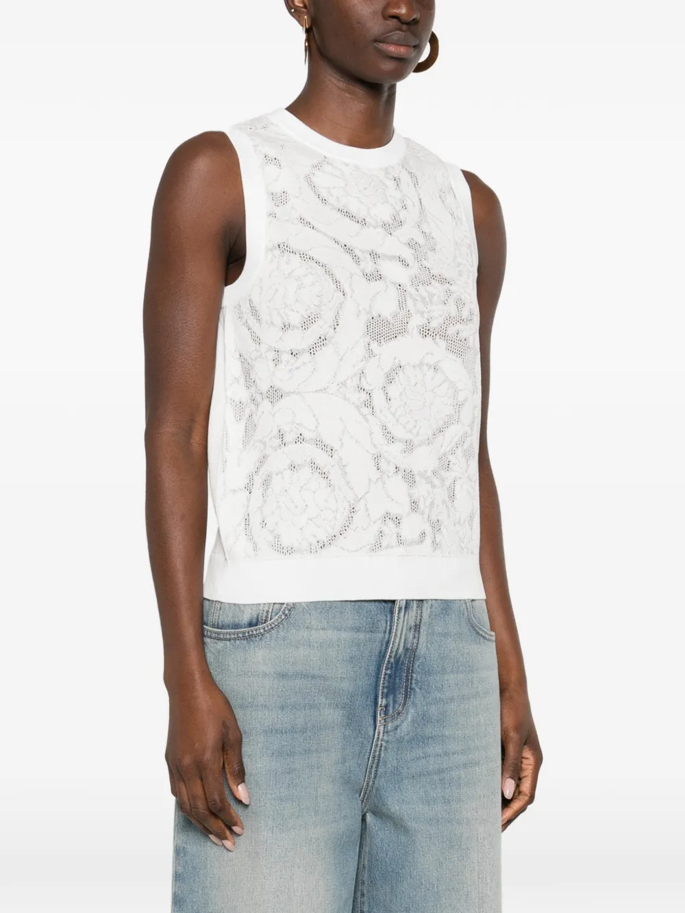  Versace Lace Knit Top - White 