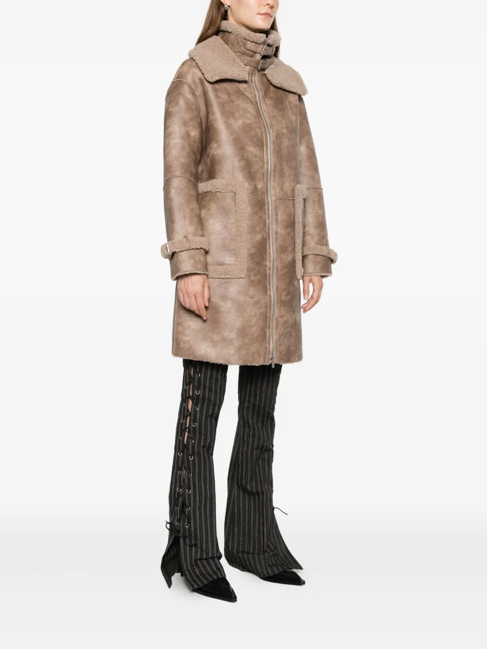 Faux Leather Zip Fastening Coat