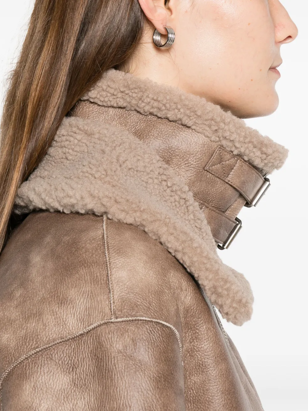 Faux Leather Zip Fastening Coat