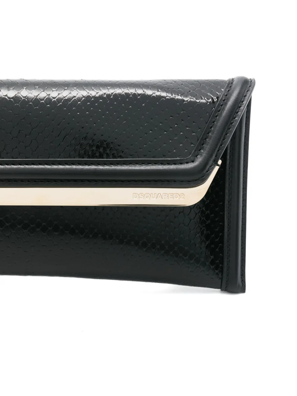 DSQUARED2 Leren clutch met metallic afwerking Zwart