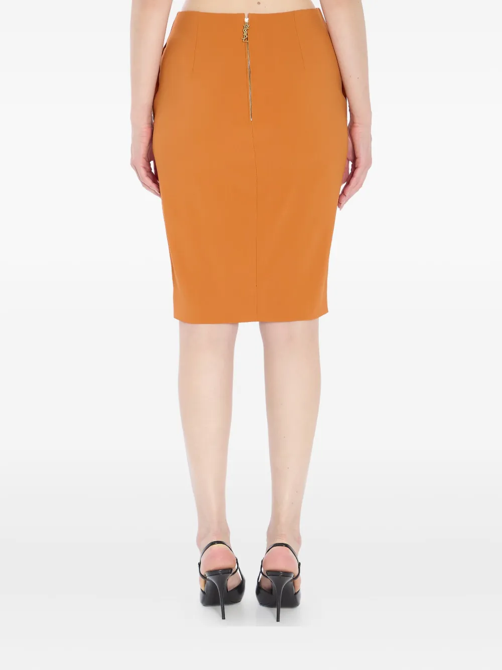 Saint Laurent Pencil Midi Skirt In Orange