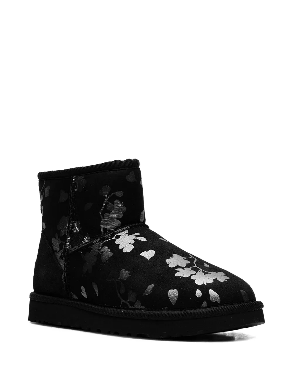 Ugg Classic Mini Floral-pattern Boots In Black