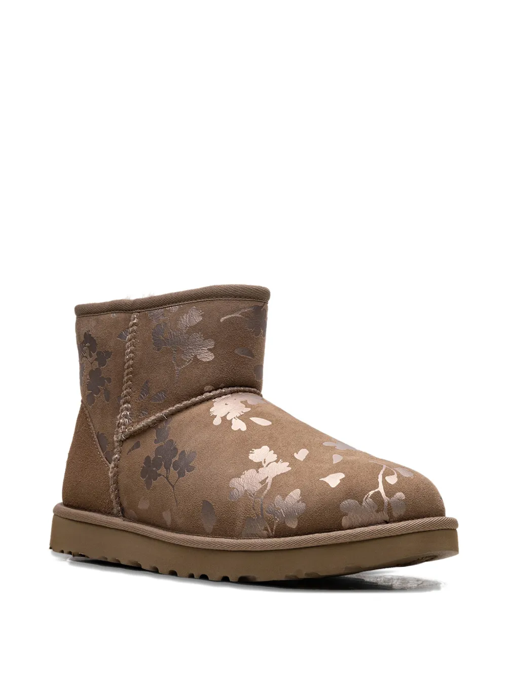 Ugg Classic Mini Floral-pattern Ankle Boot In Brown