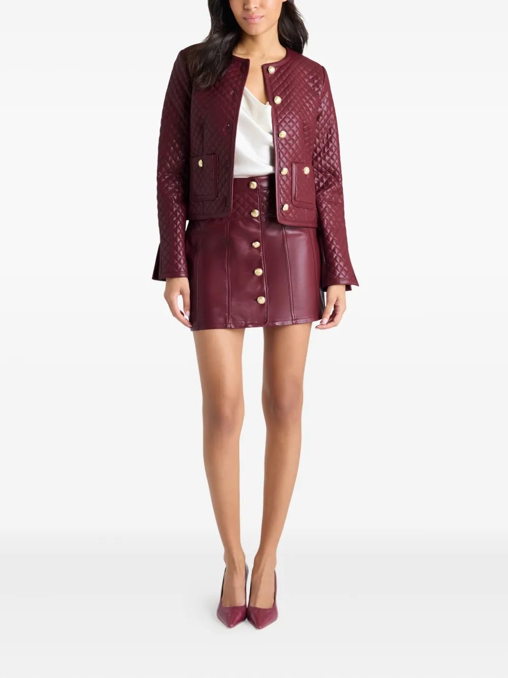 Cinq À Sept Brooke Quilted Button Jacket In Red