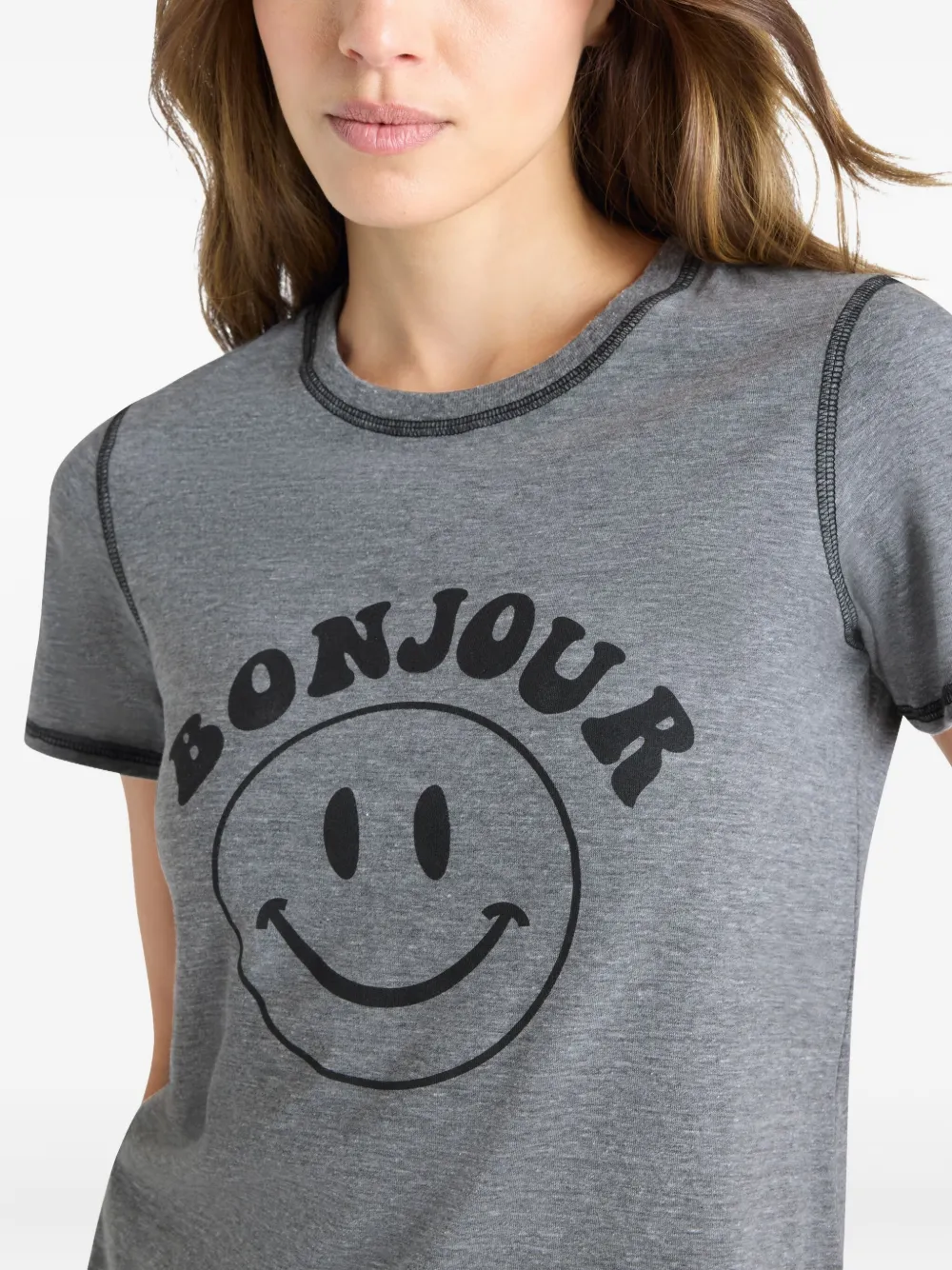 Cinq A Sept Bonjour Smiley T-shirt Grijs