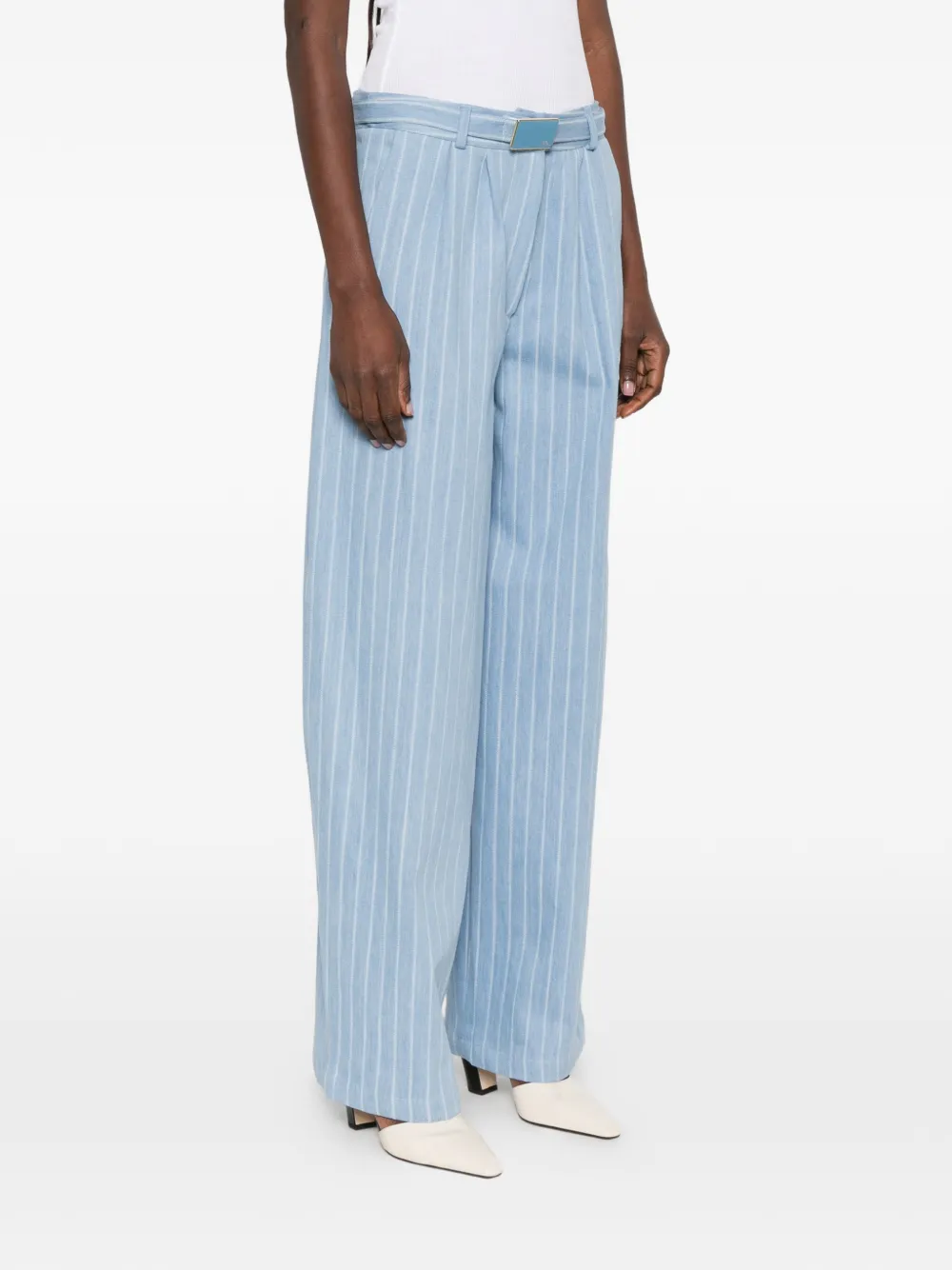  Rowen Rose Striped Wide-leg Jeans - Blue 