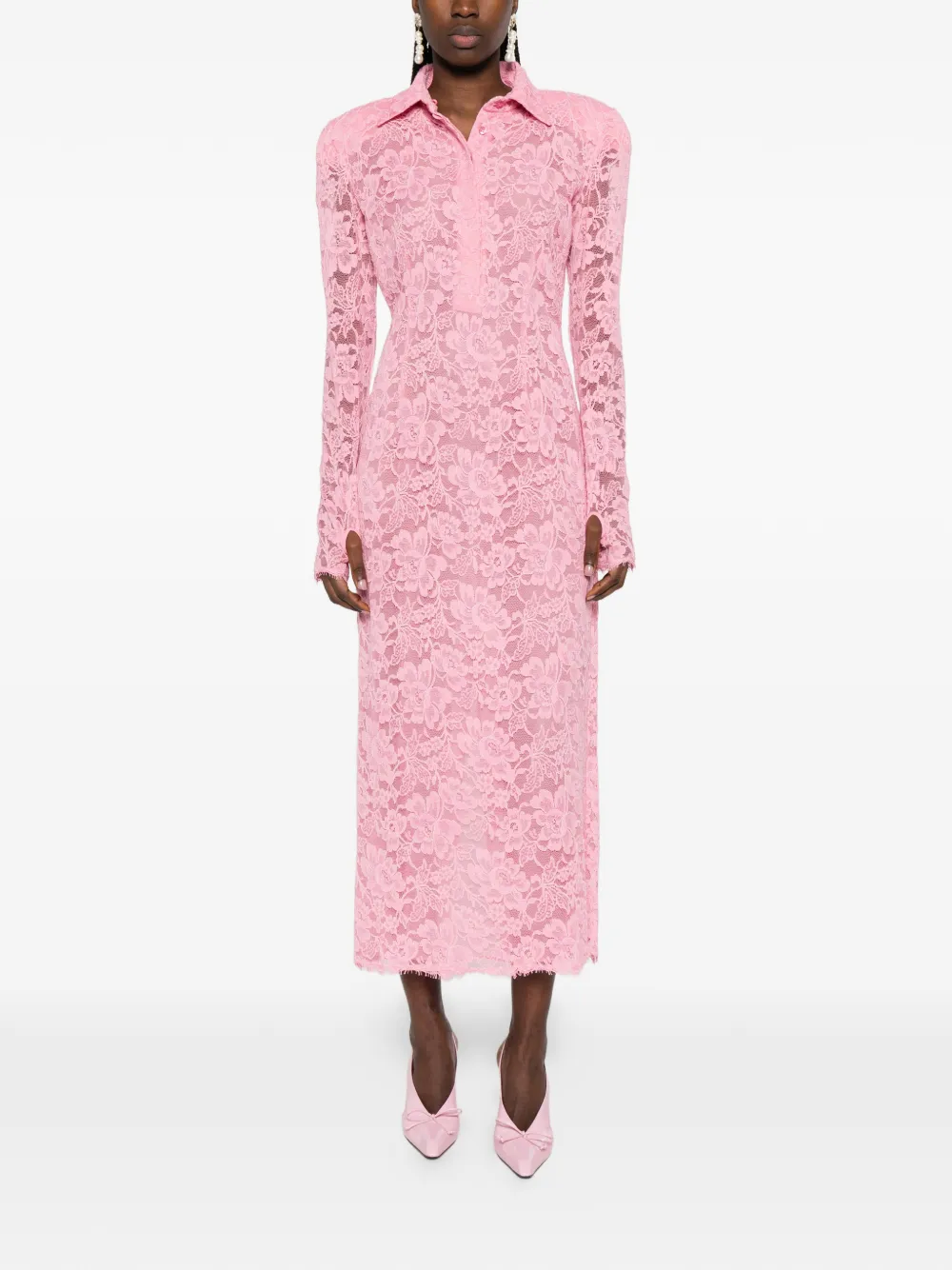 Rowen Rose Jurk met bloemenkant en polokraag Roze