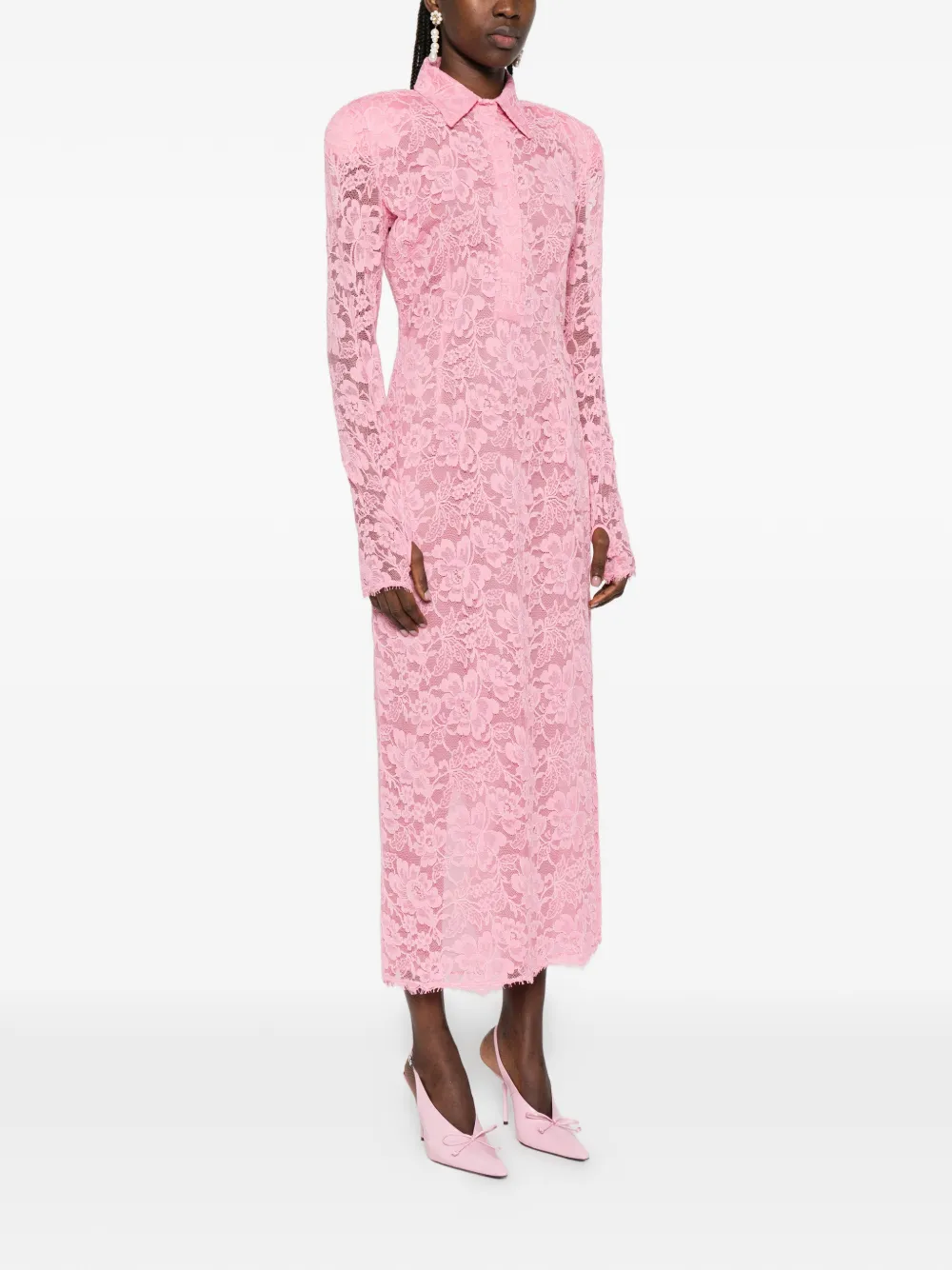 Rowen Rose Jurk met bloemenkant en polokraag Roze