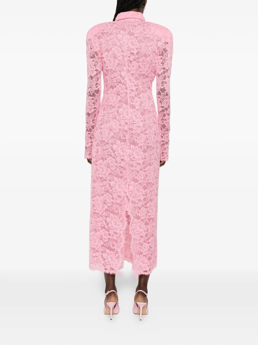 Rowen Rose Jurk met bloemenkant en polokraag Roze