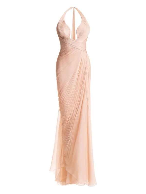 Maria Lucia Hohan Milagros Halterneck Draped Maxi Dress - Neutrals
