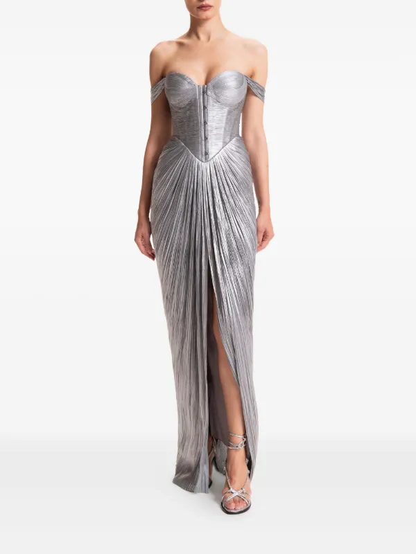 Maria Lucia Hohan Susie off-shoulder Pleated Dress | Silver | FARFETCH