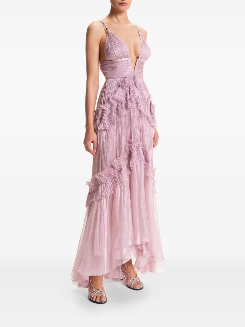 textured ruffle asymmetric maxi dress Baltic Born Womens Montaigne Ruffle Maxi Dress | Dark Sage main image 1