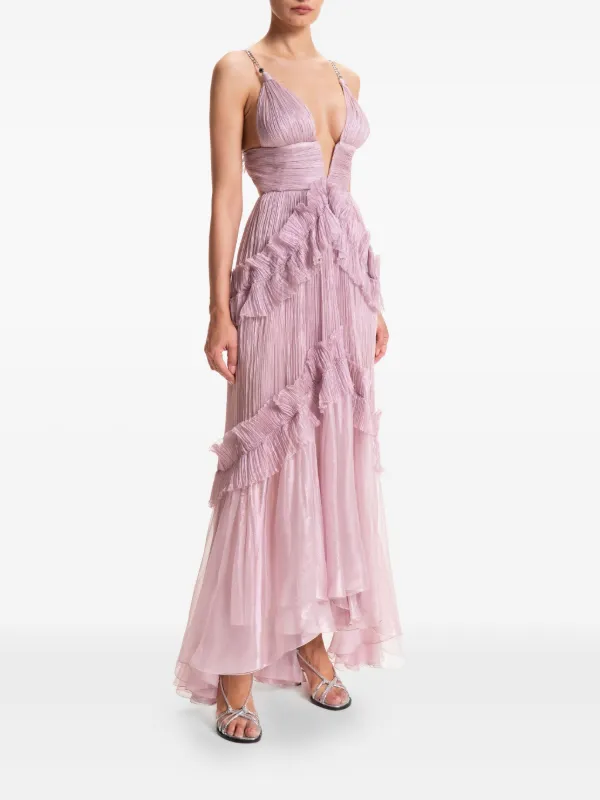 ruffle asymmetric dress Red Piony Ruffled Asymmetric Gown