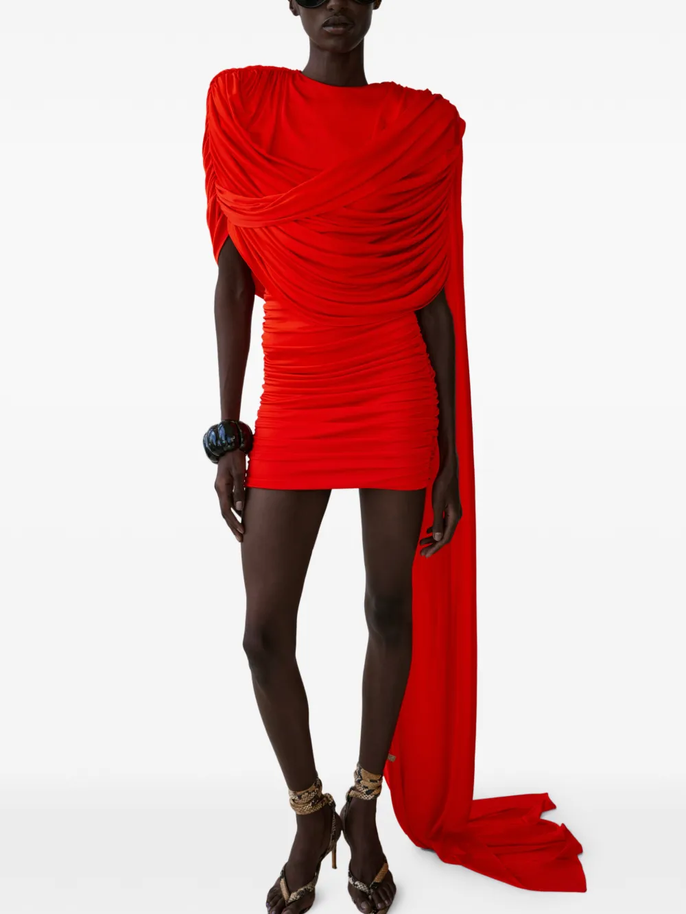 The New Arrivals Ilkyaz Ozel Abito corto Khara con drappeggio - Rosso