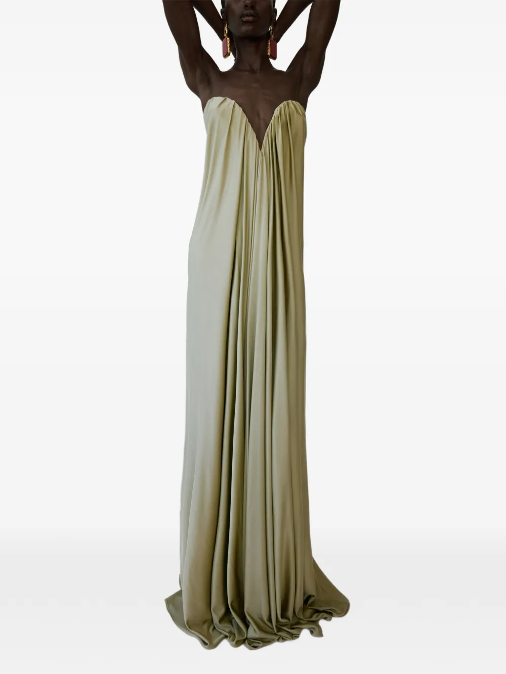The New Arrivals Ilkyaz Ozel Olivienne maxi-jurk met harthals Groen