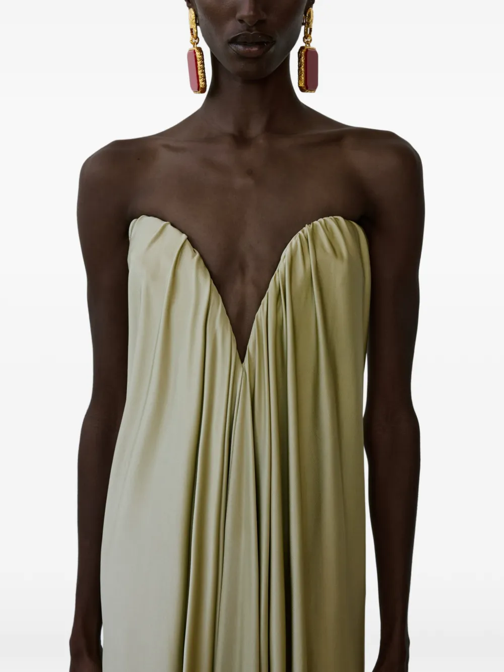 The New Arrivals Ilkyaz Ozel Olivienne maxi-jurk met harthals Groen
