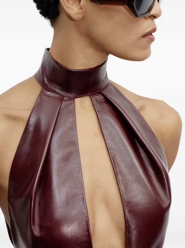 The New Arrivals Ilkyaz Ozel Nessa Halterneck Leather Maxi Dress - Red The New Arrivals Ilkyaz Ozel Nessa Halterneck Leather Maxi Dress - Red
