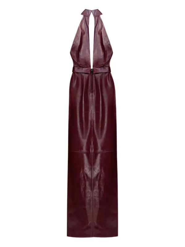 knee length dresses for ladies Marella Halterneck Faux Leather Maxi Dress Wine
