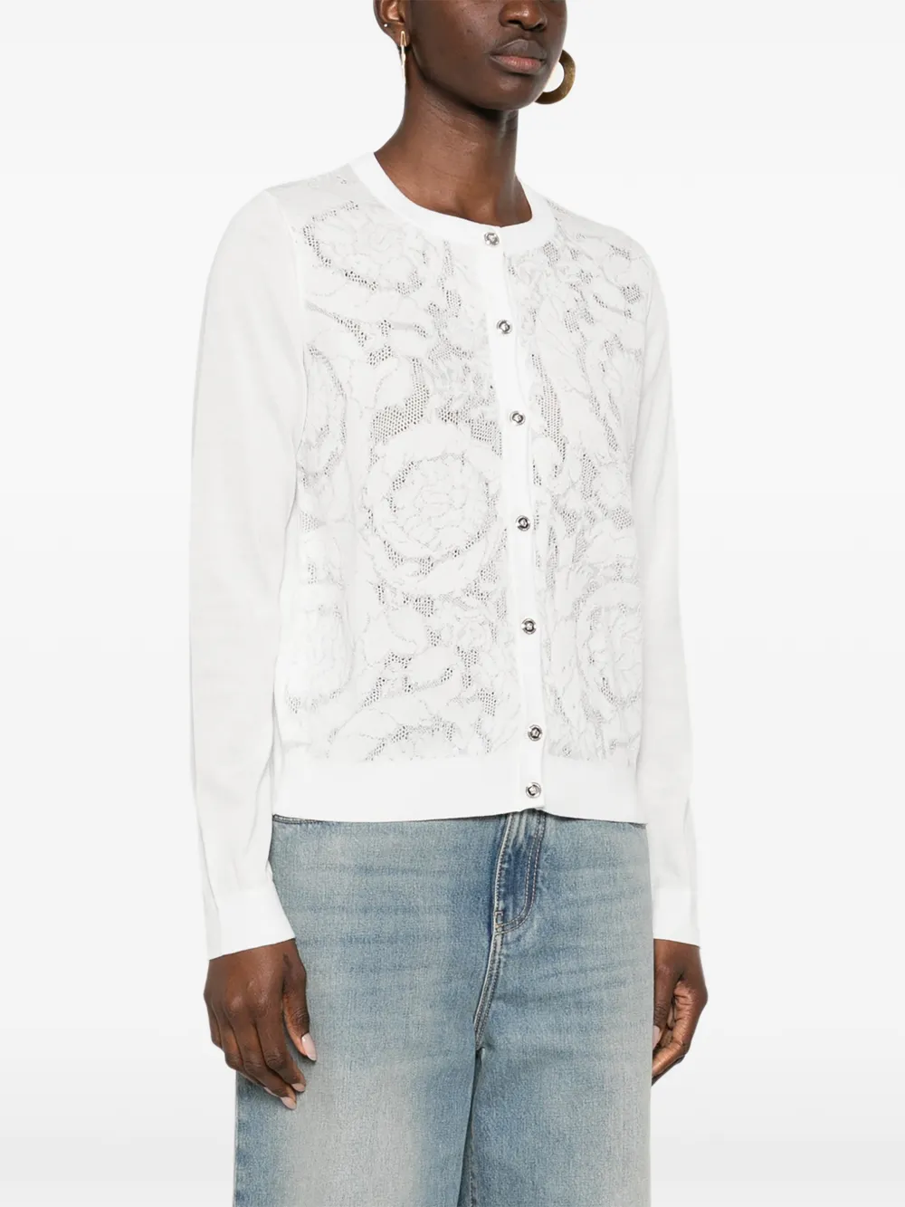 Versace Vest met barok-patroon en kant Wit