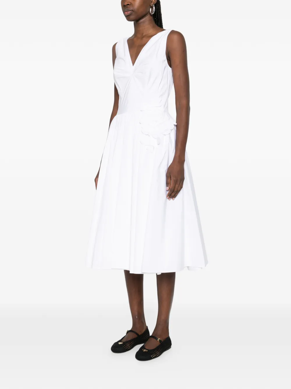 Prada Midi-jurk met V-hals en bloemapplicatie Wit