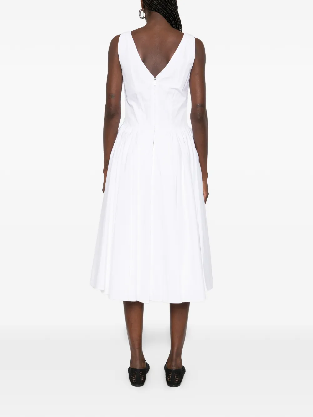 Prada Midi-jurk met V-hals en bloemapplicatie Wit