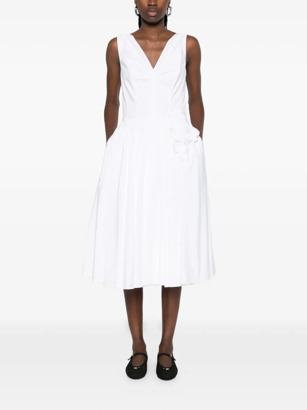 Prada Midi-jurk met V-hals en bloemapplicatie Wit