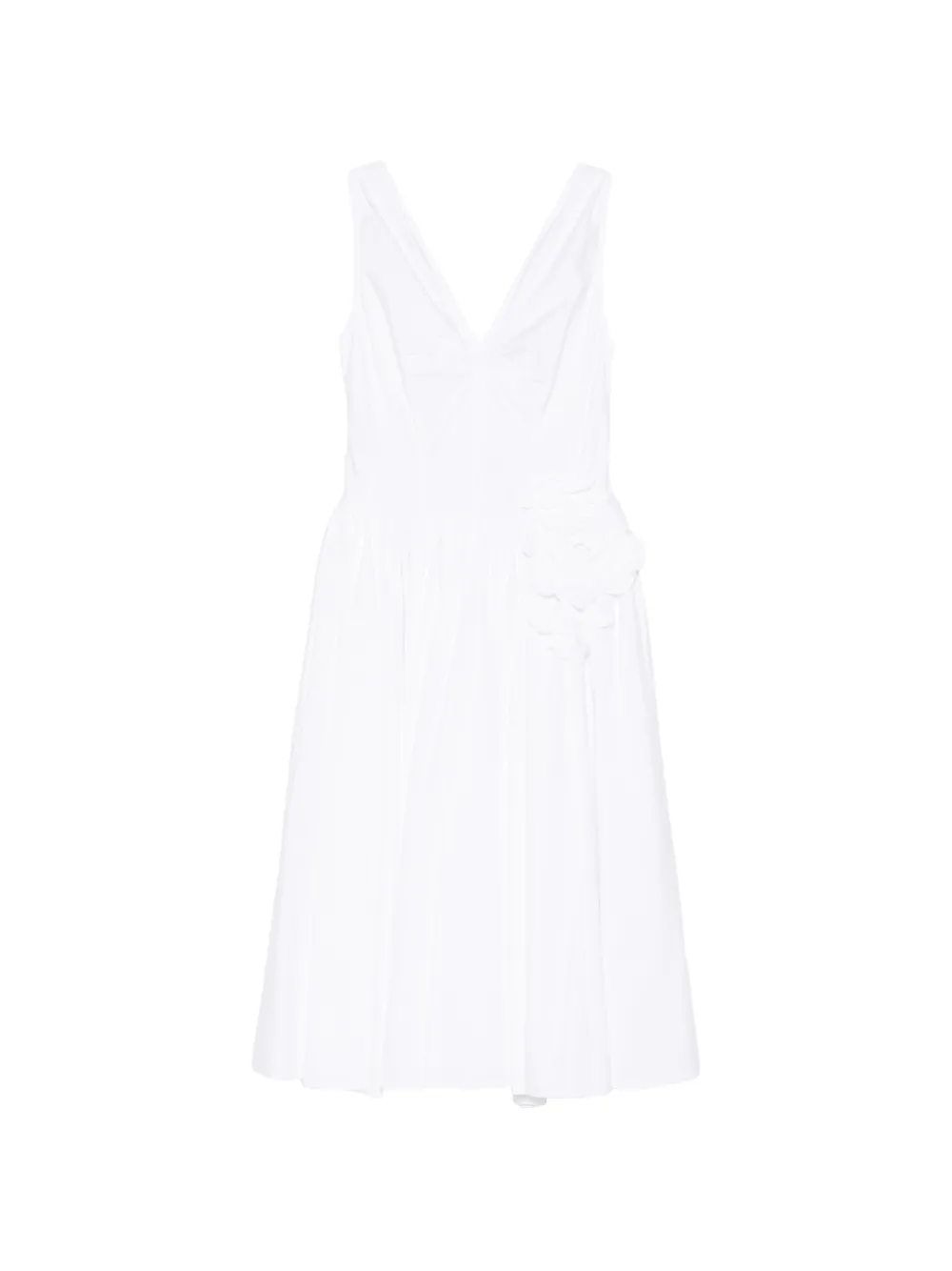 Prada V-neck flower-appliqué midi dress - Bianco