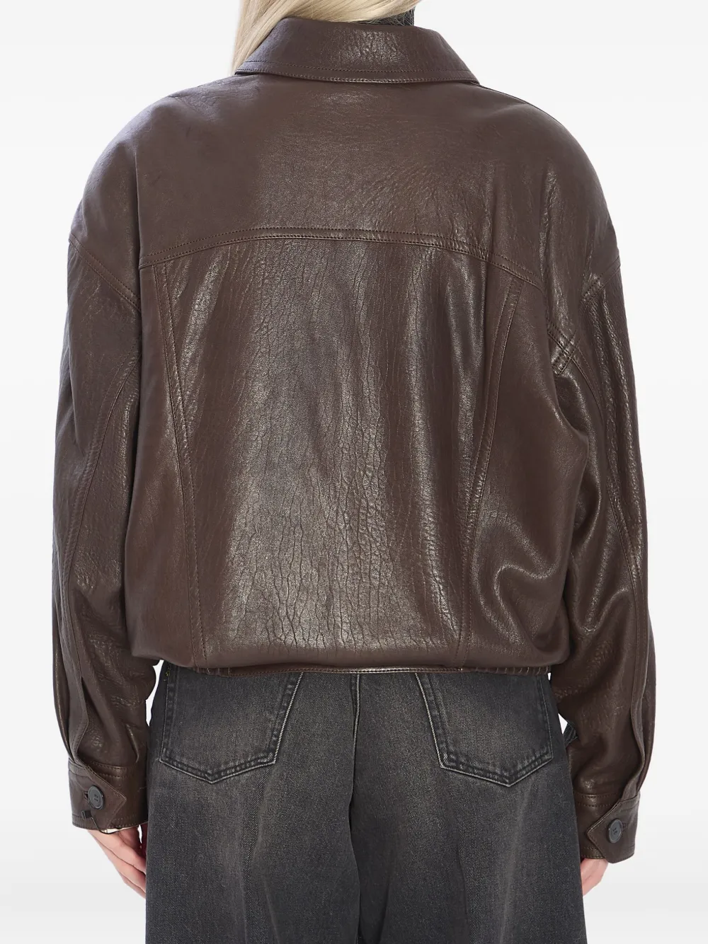 Saint Laurent Pointed-collar Balloon-seelves Lambskin Jacket In Brown