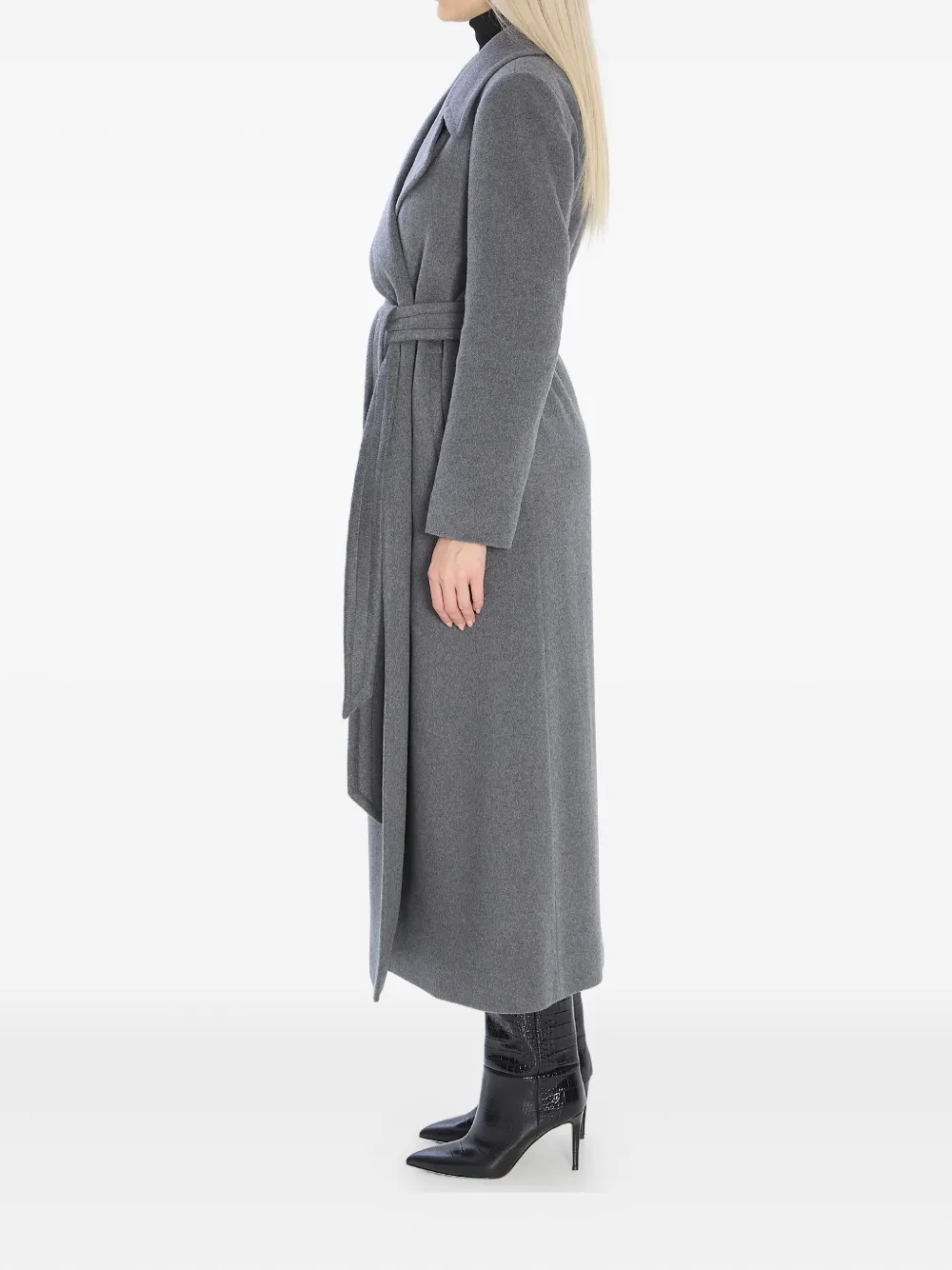 Tagliatore Long Cashmere Coat Removable Belt In Gray