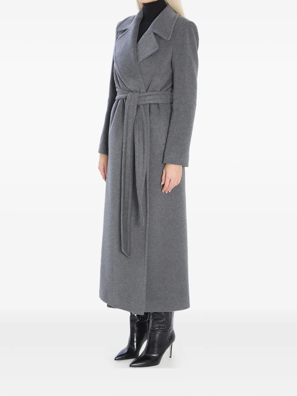 Tagliatore Long Cashmere Coat Removable Belt In Gray