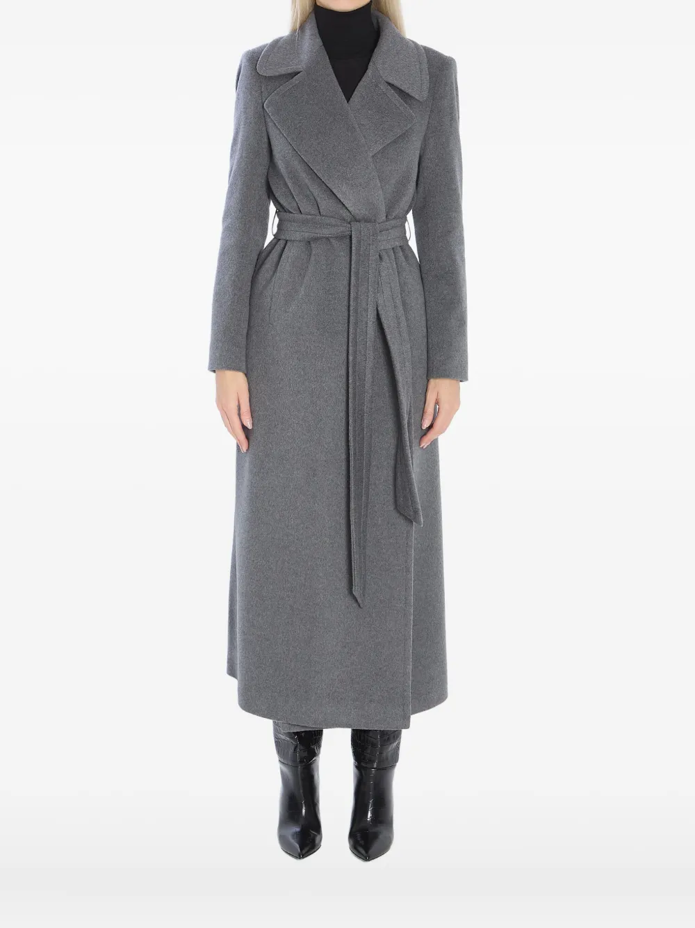 Tagliatore Long Cashmere Coat Removable Belt In Gray