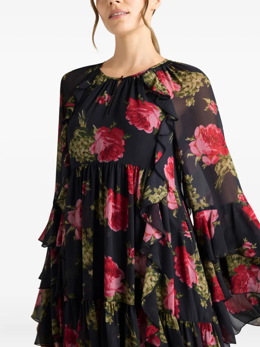 Cinq À Sept Emelia Ruffled Baroque-roses Mini Dress In Multi