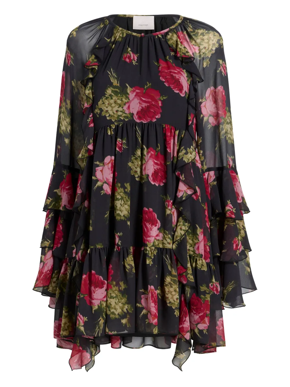 Cinq À Sept Emelia Ruffled Baroque-roses Mini Dress In Multi