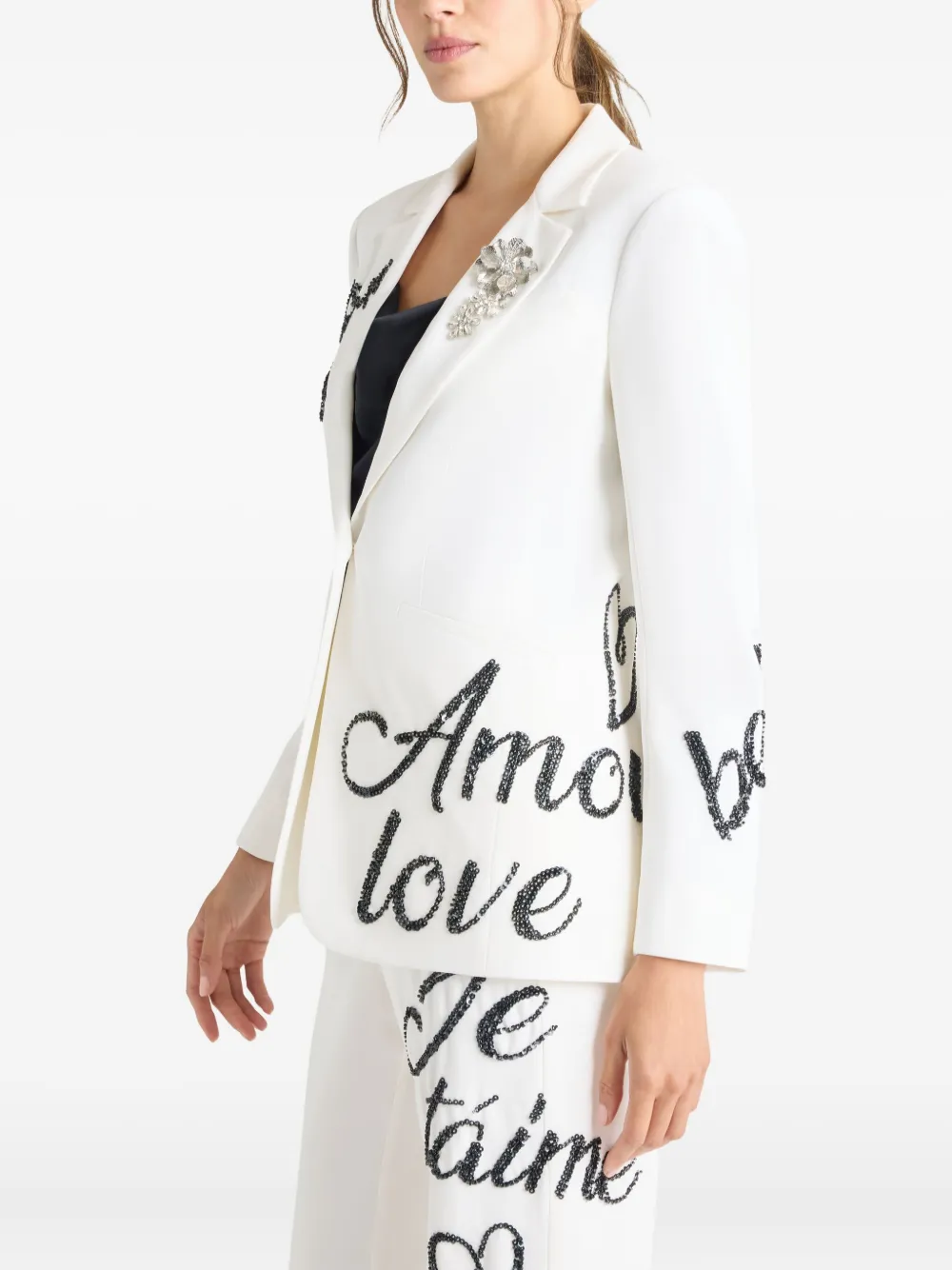 Cinq À Sept Crushed Sequin Loveletter Karlie Blazer In White