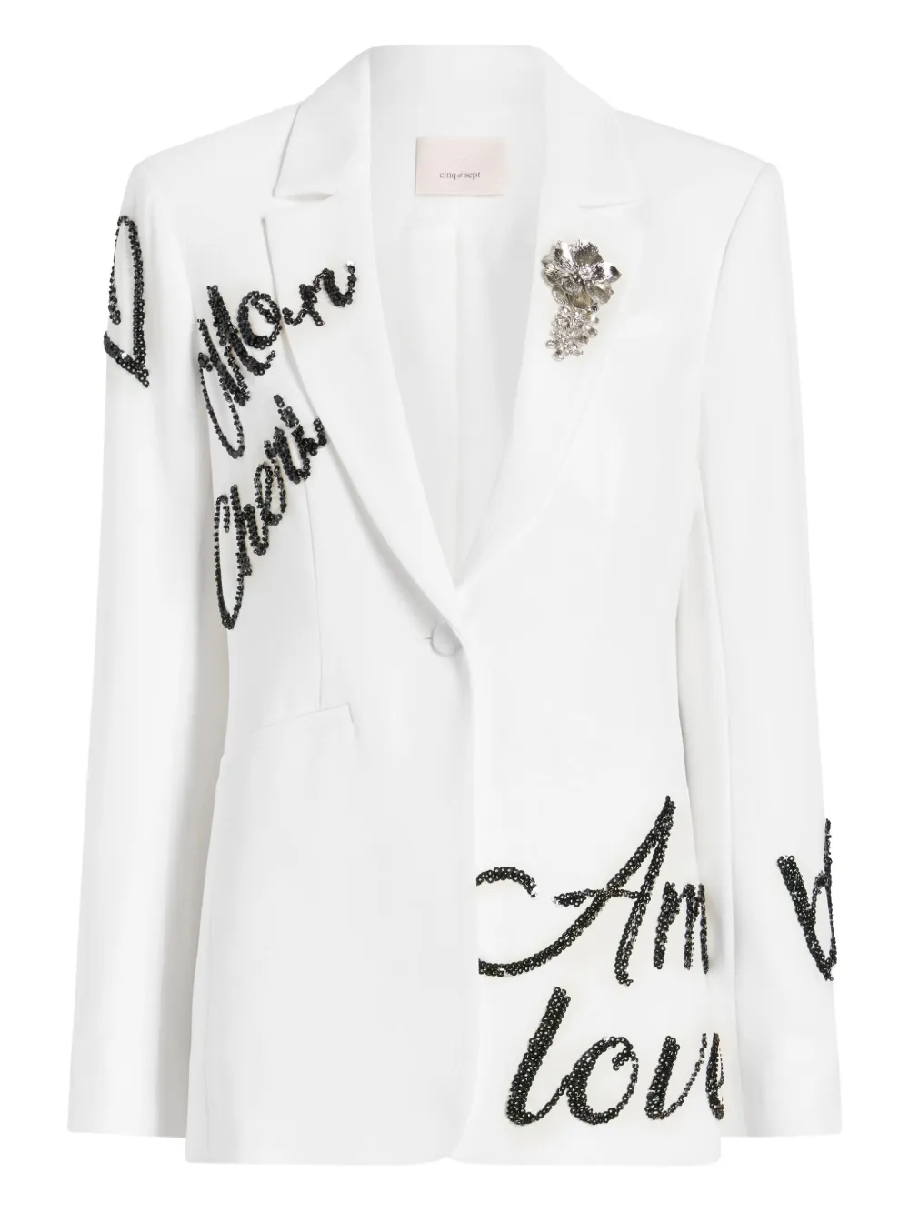 Cinq À Sept Crushed Sequin Loveletter Karlie Blazer In White