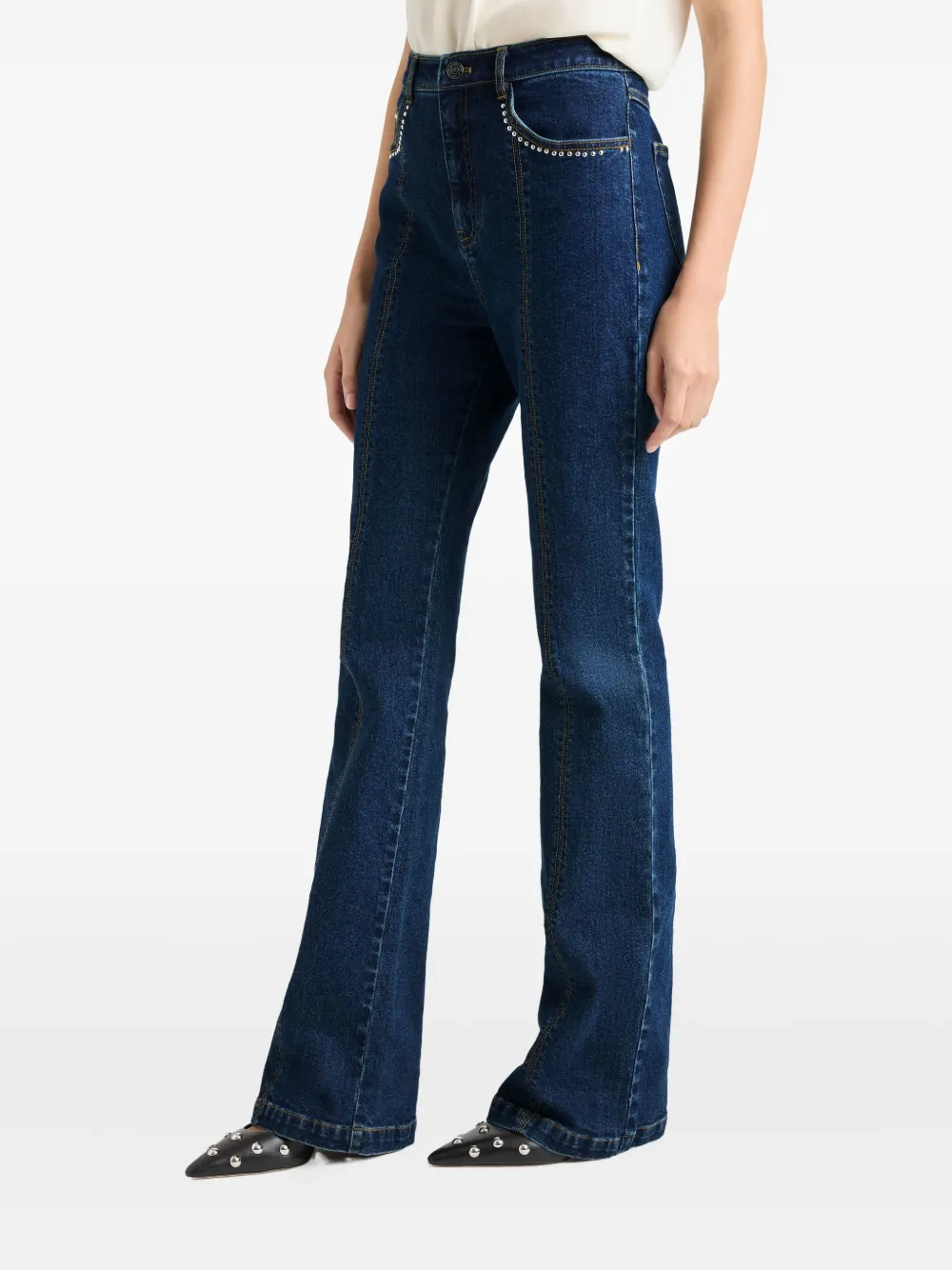 Cinq À Sept Stud Detail Flare Leg Jeans In Blue