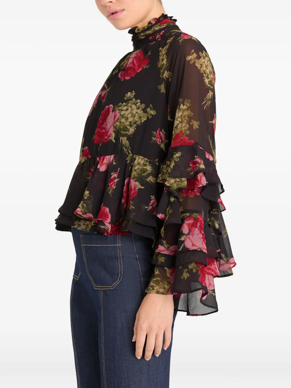  Cinq A Sept Skylah Ruffled Floral Blouse - Black 