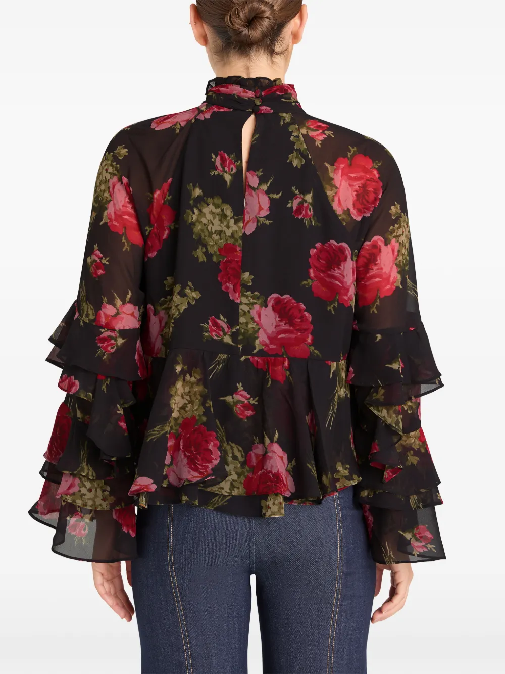 Cinq A Sept Skylah blouse met ruches en bloemenprint Zwart