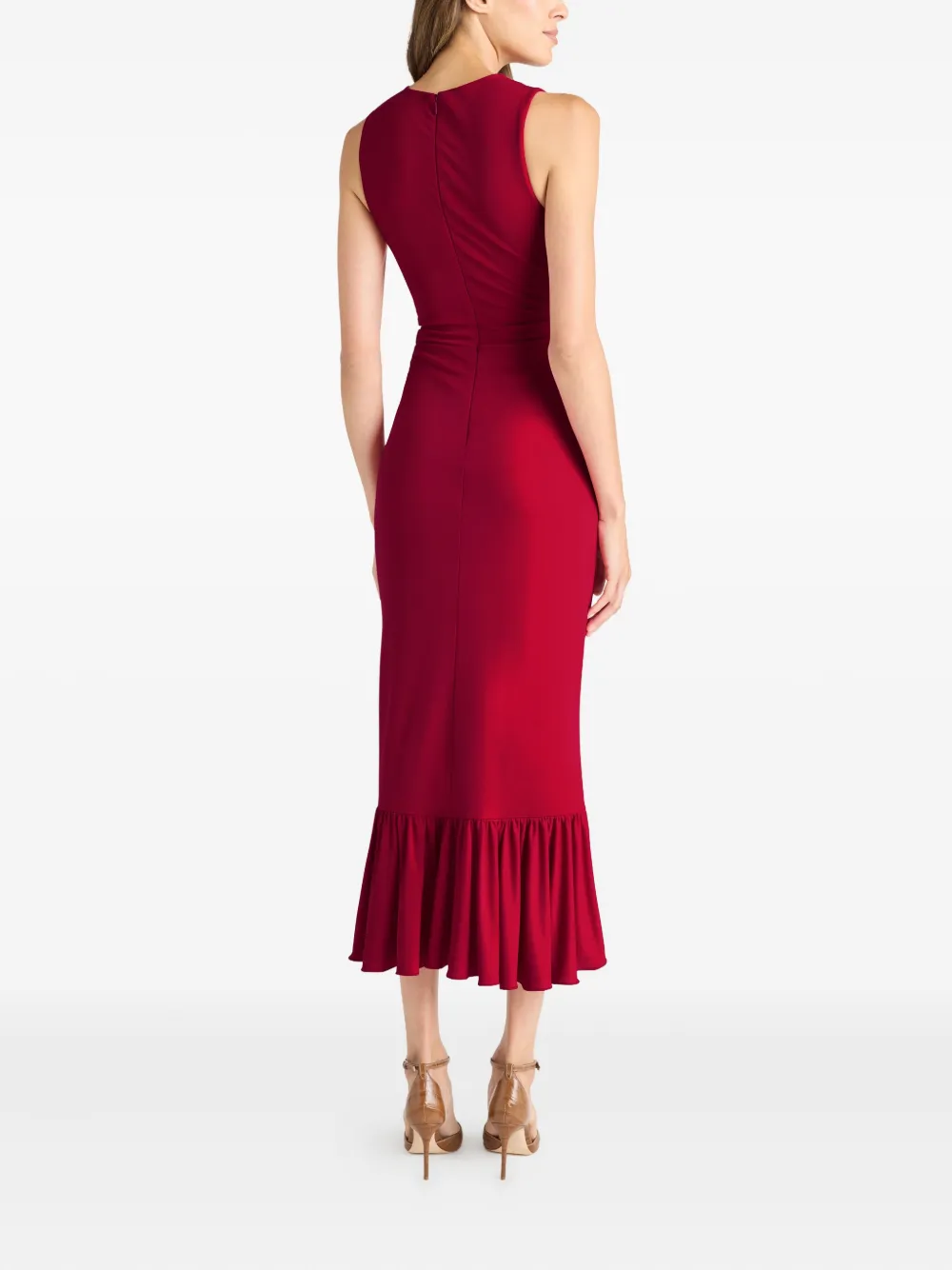 Cinq A Sept Fatima midi-jurk met ruches Rood