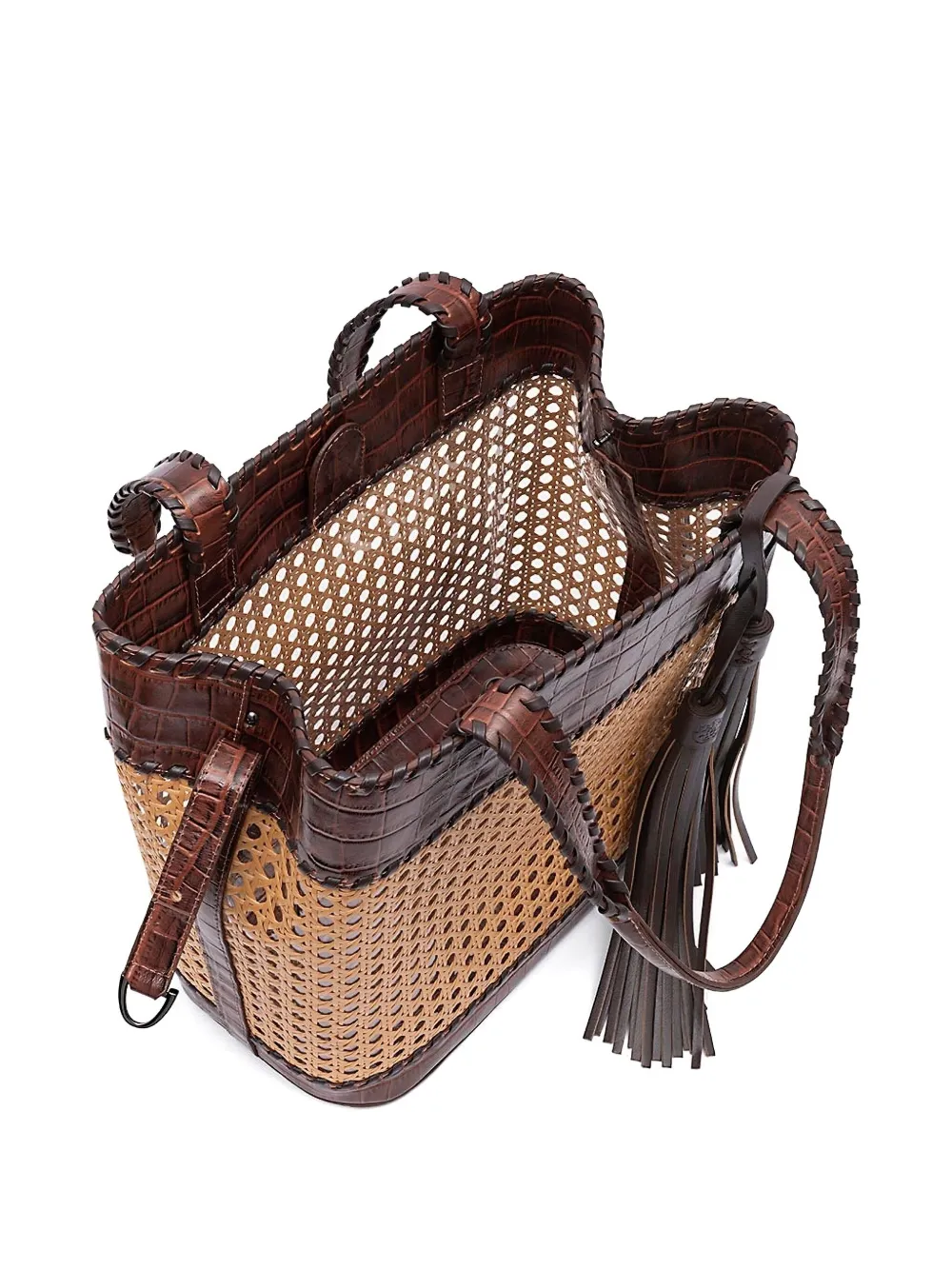 &isla Sextavada Woven Tassel Shoulder Bag In Brown