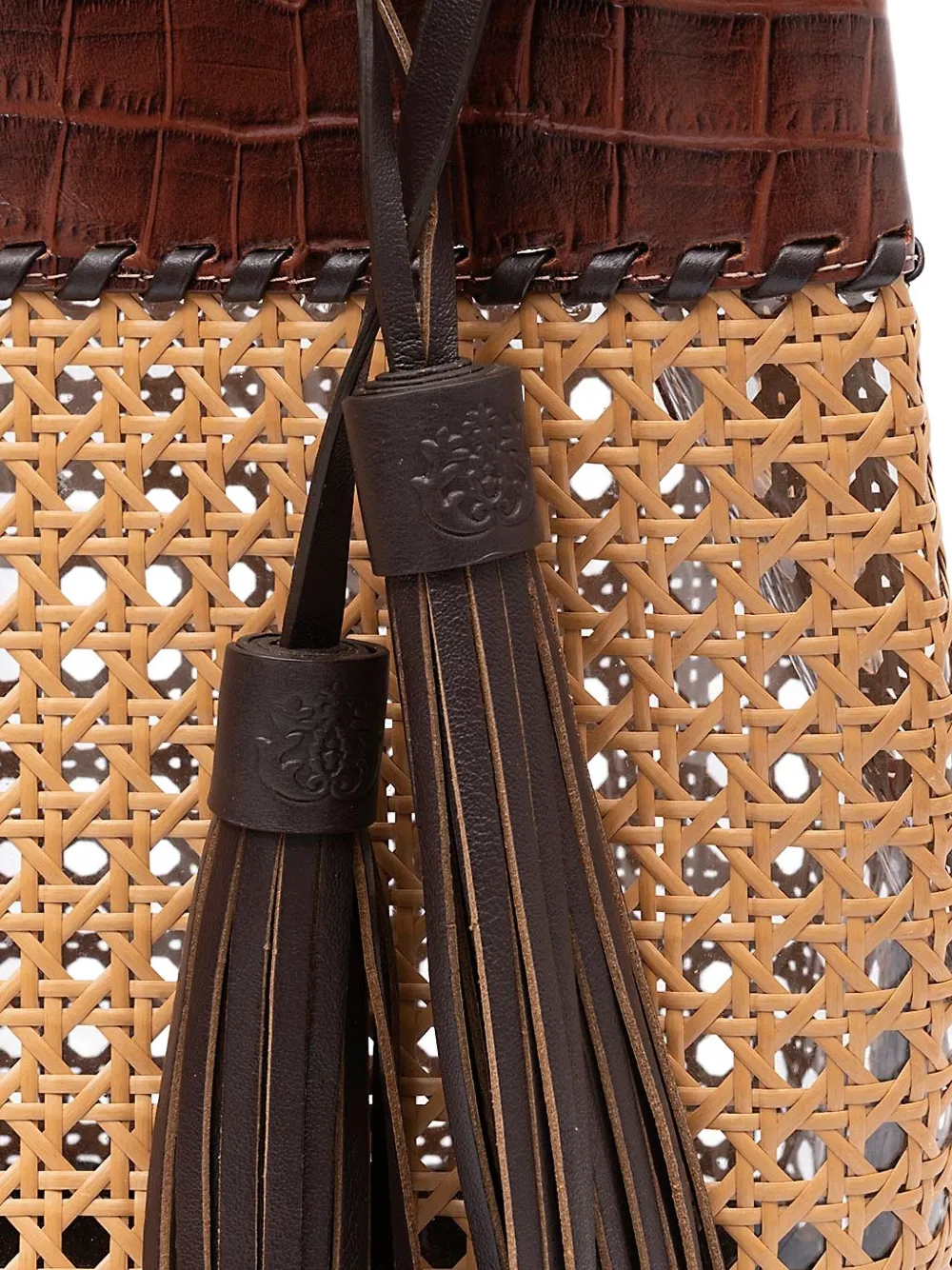 &isla Sextavada Woven Tassel Shoulder Bag In Brown