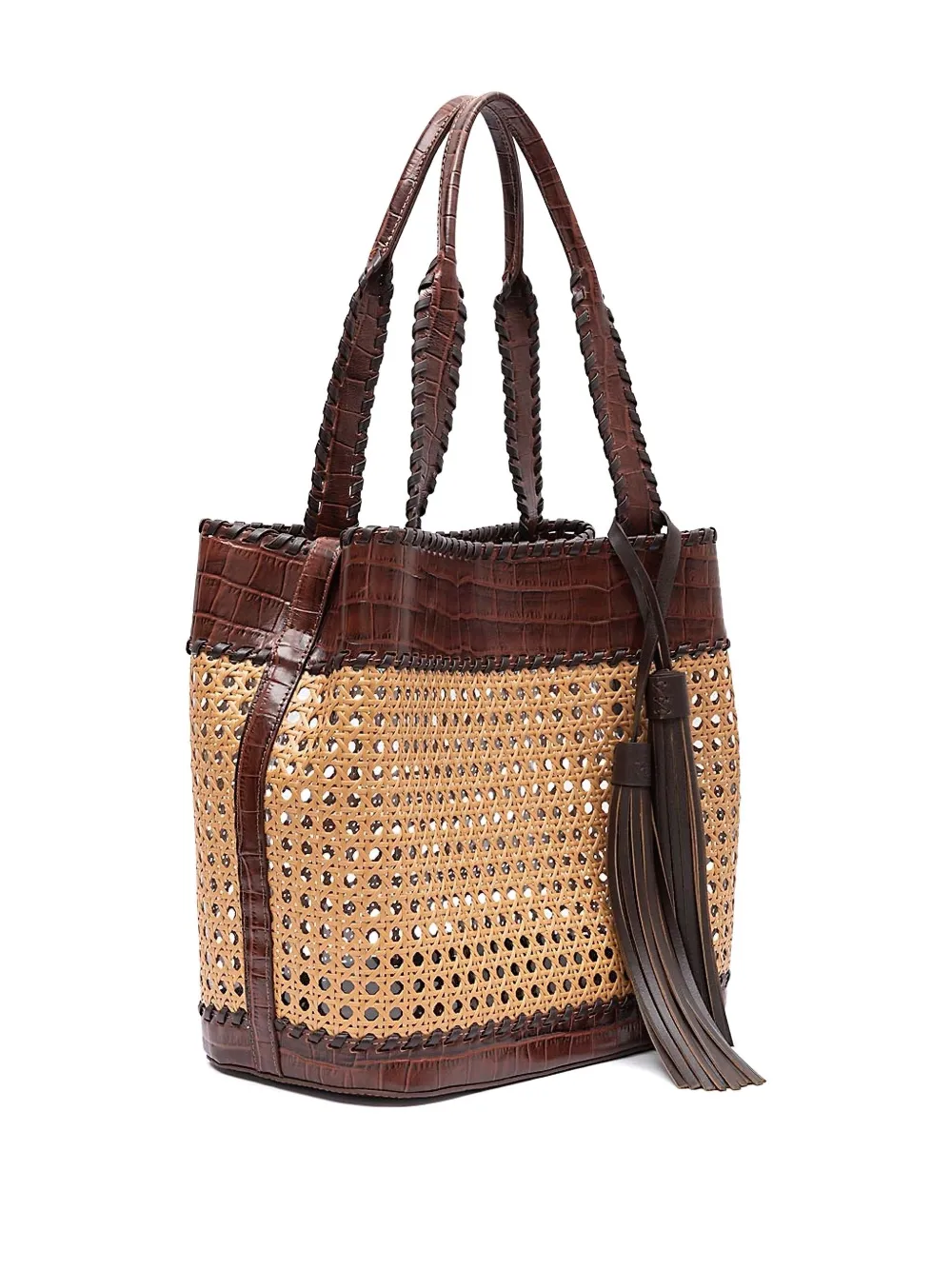 &isla Sextavada Woven Tassel Shoulder Bag In Brown